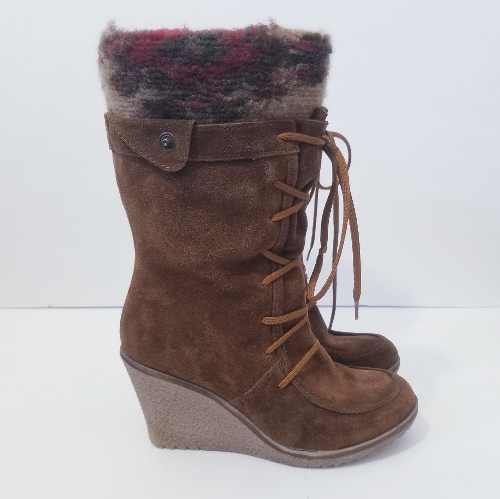Steve Madden Suede Wedge Boots Size 37 EUC